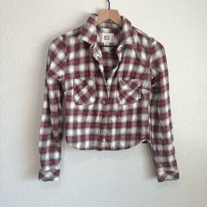 BDG Urban Outfitters Women's Small Dakota Cropped Flannel Button-Down Shirt Red